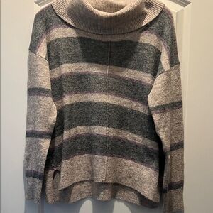 Heartloom Striped Turtleneck Sweater - Gray and Cream